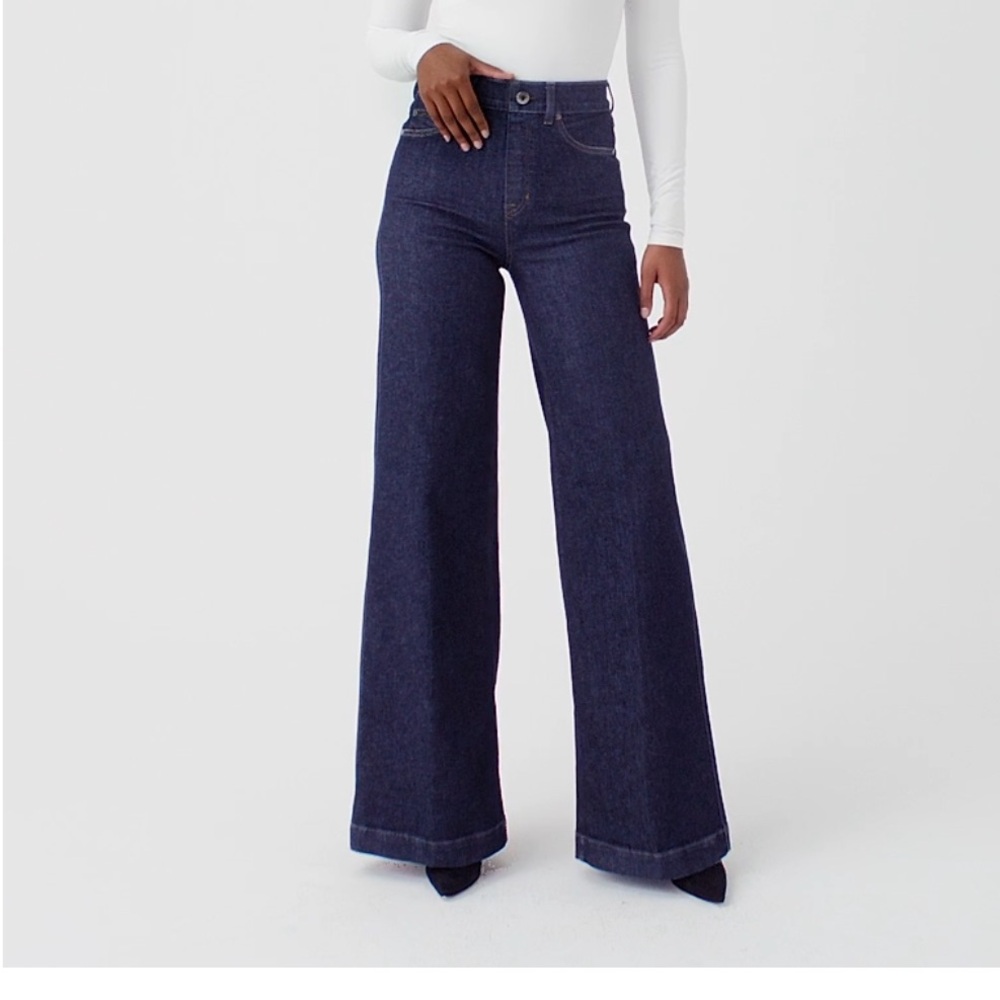 NWT Petite Spanx XSP Wide Leg Denim Raw Indigo